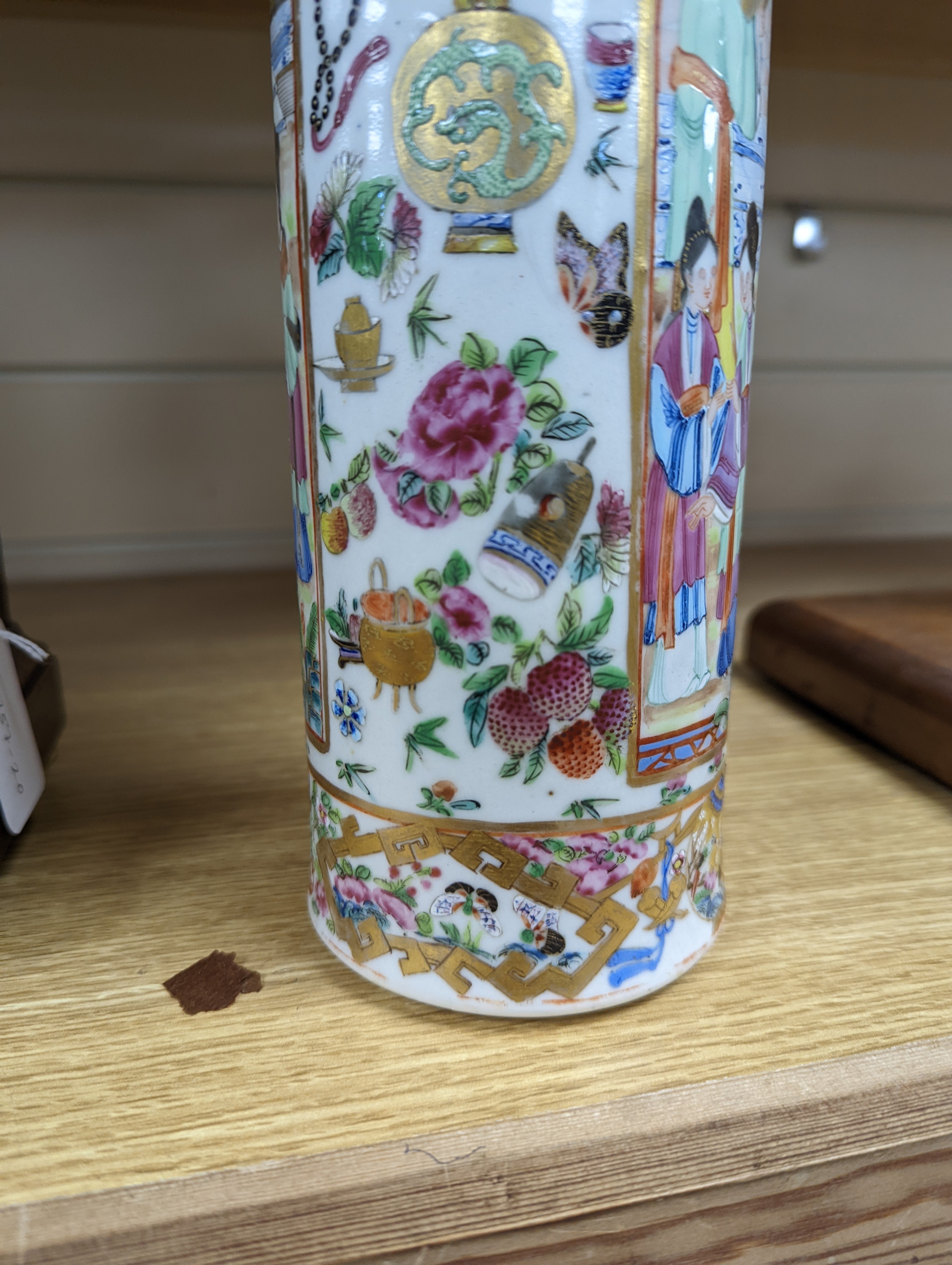 A Chinese famille rose cylindrical vase, 19th century, 31cm